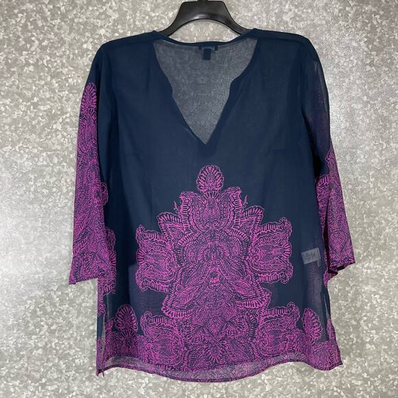 Ann Taylor Women's Boho Chic Sheer Blue & Purple Top - Size Medium - Henna Print - Picture 7 of 7